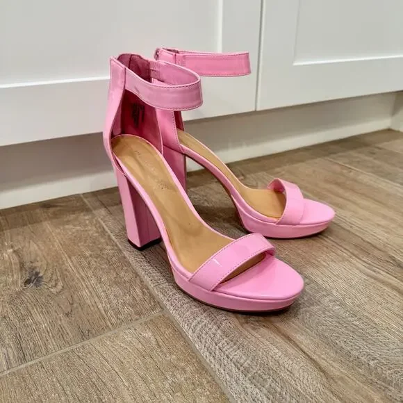 Madden Siren Pink Patent Platform Block Heel Sandals Women’s 8.5 Barbiecore - Picture 10 of 16